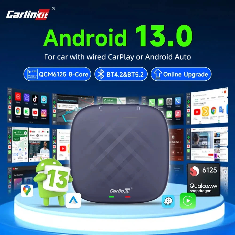 Android 13 CarlinKit Wireless CarPlay AI Box – 8-Core, 64/128GB for Netflix & YouTube