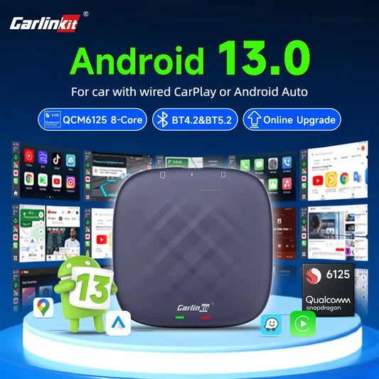 Android 13 CarlinKit Wireless CarPlay AI Box – 8-Core, 64/128GB for Netflix & YouTube