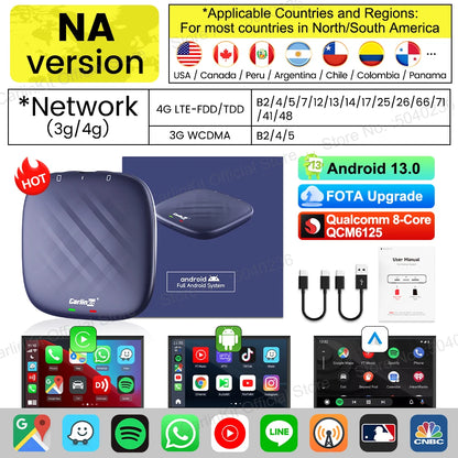 Android 13 CarlinKit Wireless CarPlay AI Box – 8-Core, 64/128GB for Netflix & YouTube