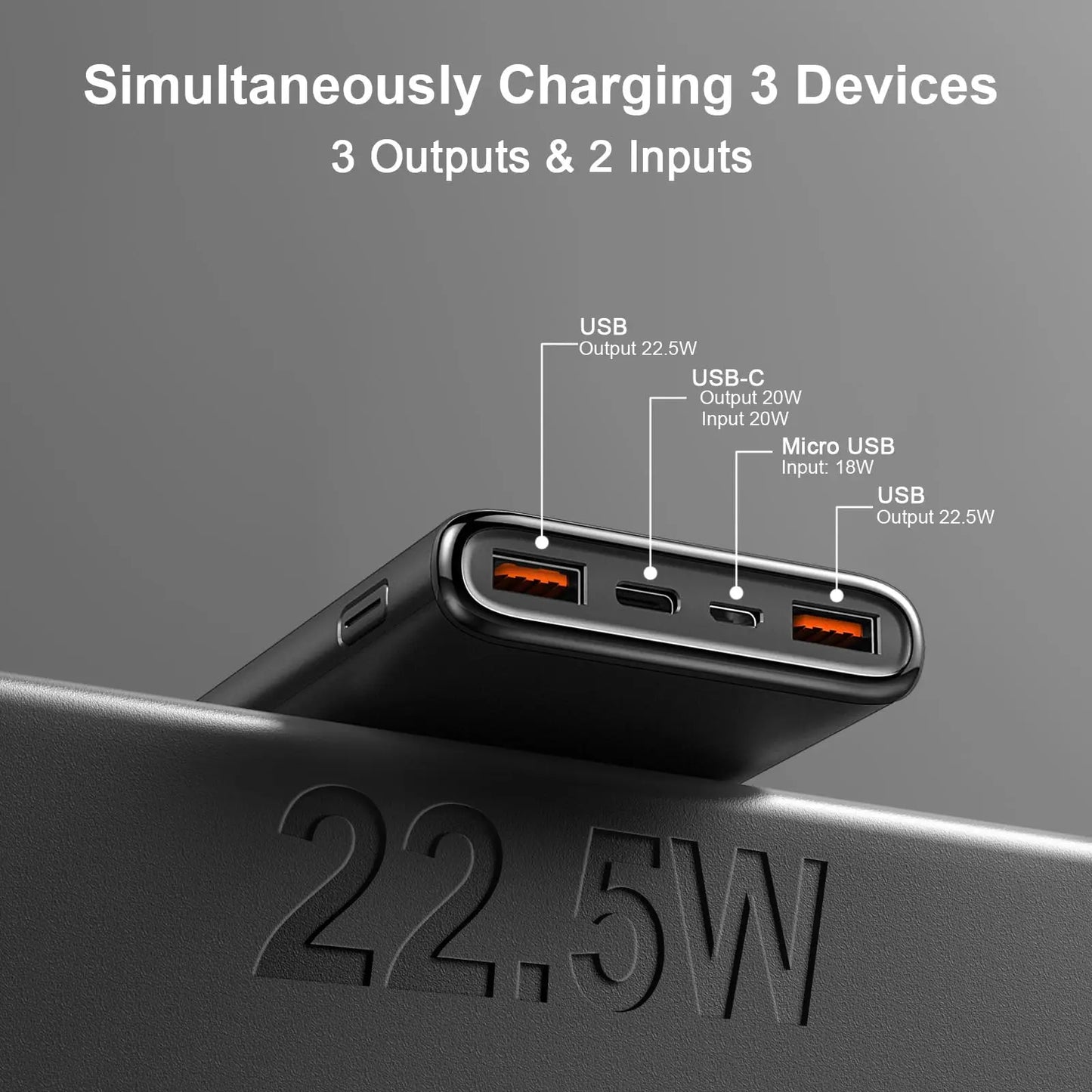 DY201 22.5W Fast Charge Power Bank – 10000mAh, USB-C 3 Ports with LED Display