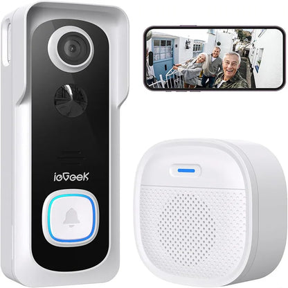 Wireless Video Doorbell – 2K HD Smart Security with Chime & Voice Message