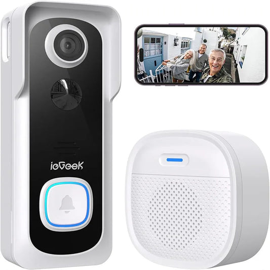Wireless Video Doorbell – 2K HD Smart Security with Chime & Voice Message