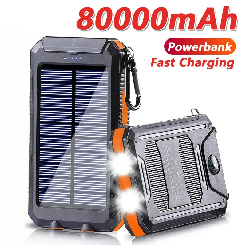 Solar Power Bank 80000mAh – Portable Charger with LED Light for Smartphones