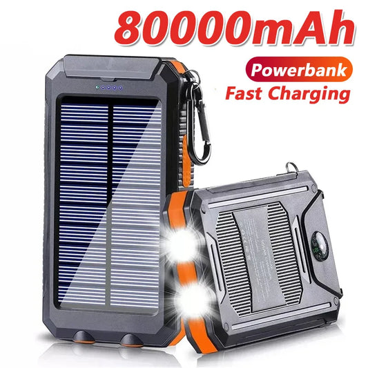 Solar Power Bank 80000mAh – Portable Charger with LED Light for Smartphones