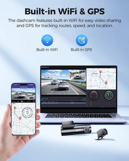 4K+1080P Dash Cam – Rear Camera with GPS, WiFi, Voice Control & Night Vision