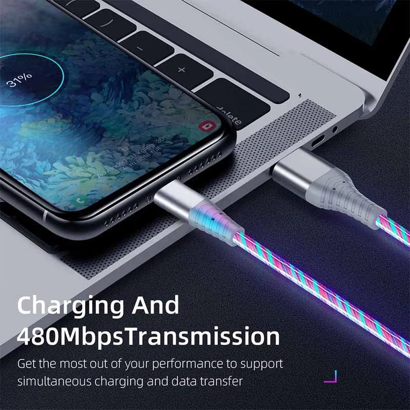 Flow Luminous USB-C Cable – 5A Fast Charging LED Data Cord for iPhone & Android