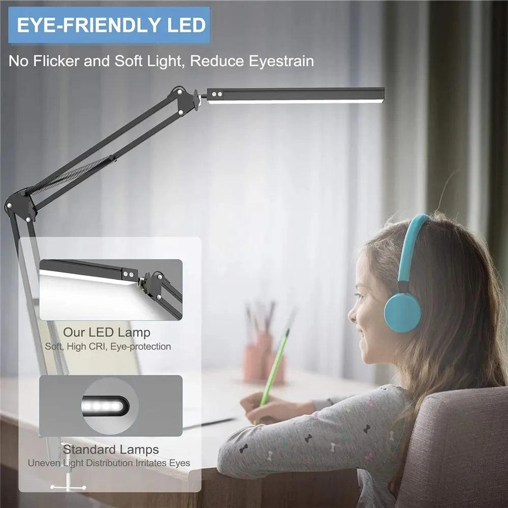 Double Head LED Desk Lamp – Adjustable Eye-Caring Light with Clamp