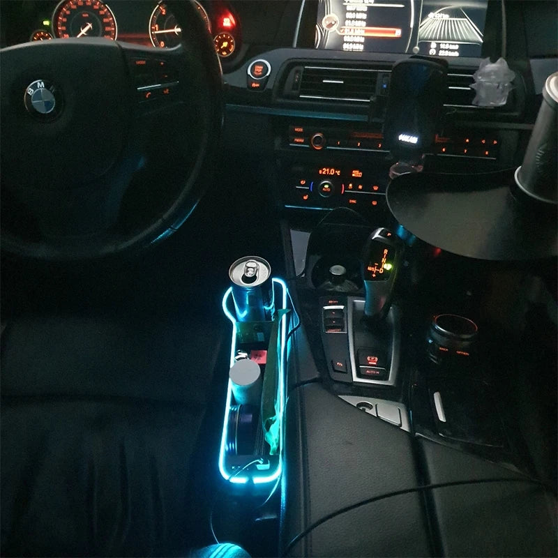 LED Car Seat Gap Organizer – Storage Box with 2 USB Chargers