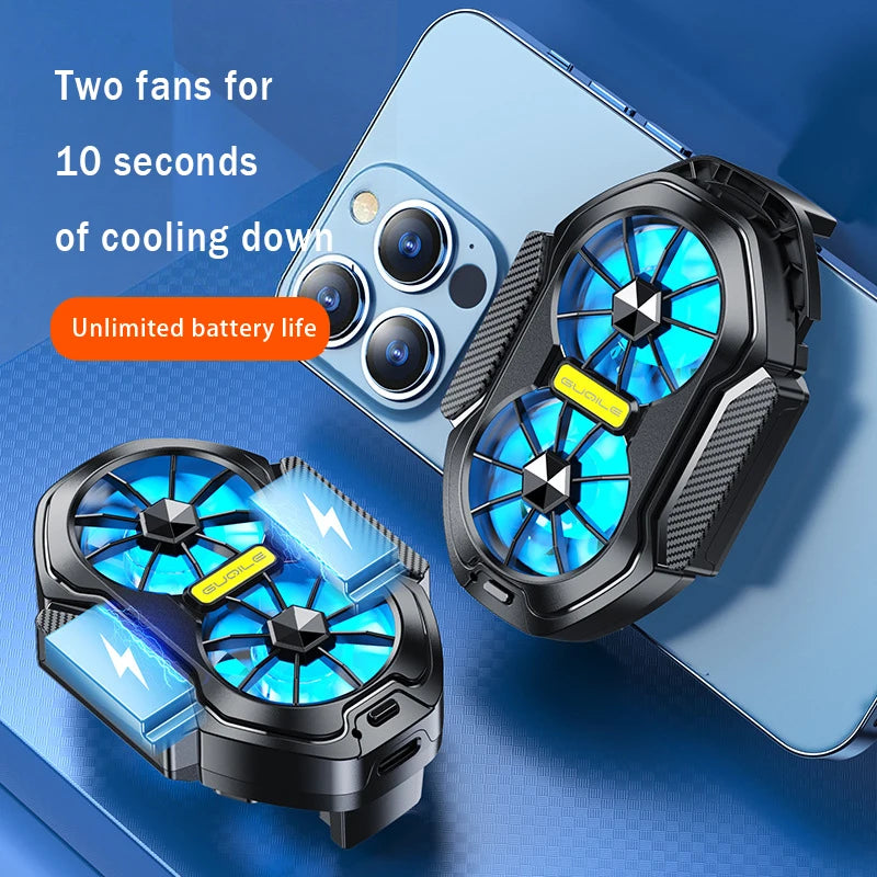 Dual-Fan Phone Cooler – Cools in 10s with Wireless Battery