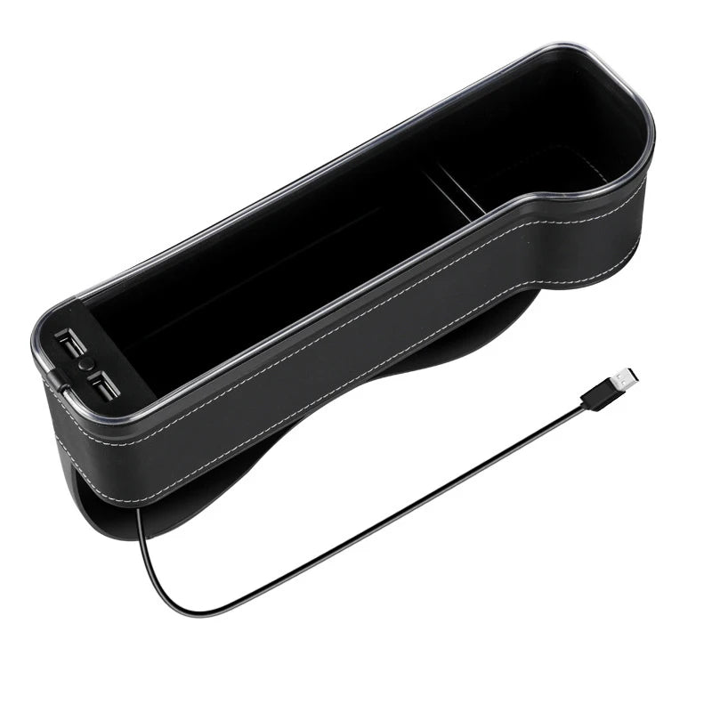 LED Car Seat Gap Organizer – Storage Box with 2 USB Chargers
