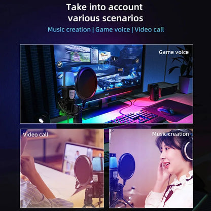 RGB USB Condenser Microphone – Noise Reduction for Gaming, Podcast & Streaming