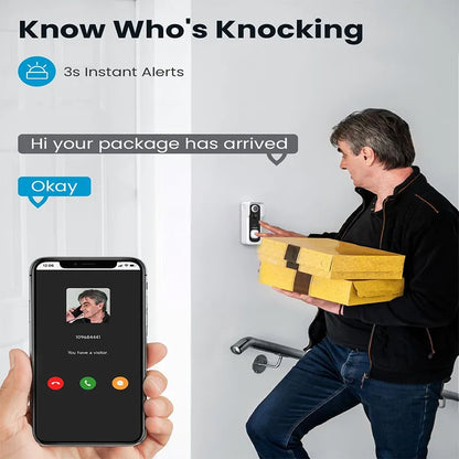 Wireless Video Doorbell – 2K HD Smart Security with Chime & Voice Message