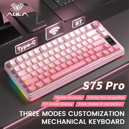 AULA S75 Pro 75% Wireless Mechanical Keyboard – Hot-Swap RGB with LED Screen