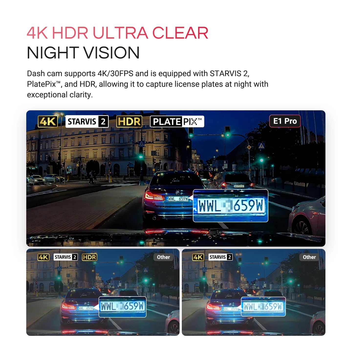 Vantrue E1 Pro 4K Dash Cam – STARVIS HDR Night Vision with WiFi, GPS & 1TB Support