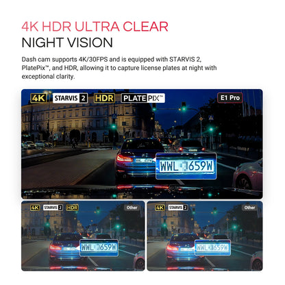 Vantrue E1 Pro 4K Dash Cam – STARVIS HDR Night Vision with WiFi, GPS & 1TB Support