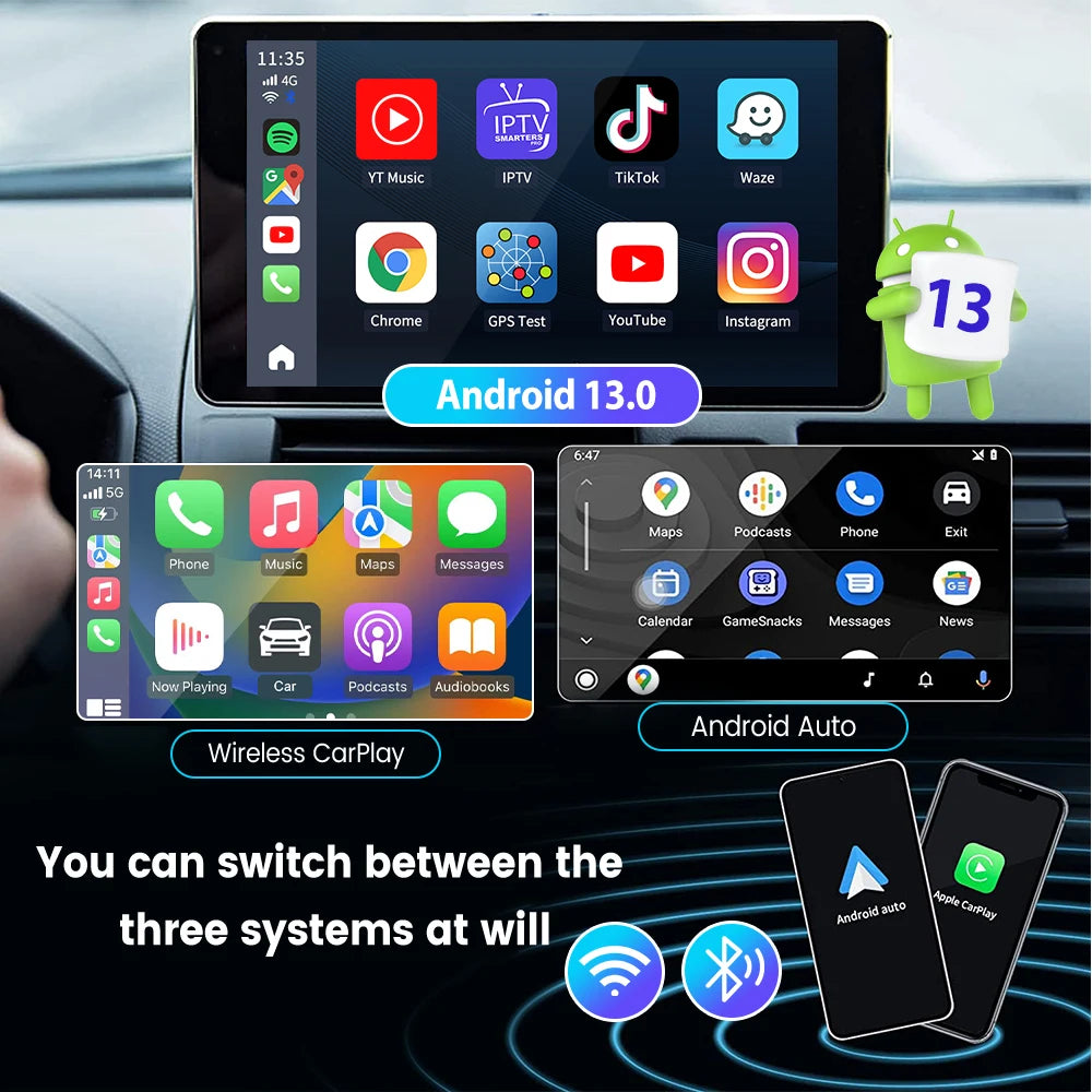 Android 13 CarlinKit Wireless CarPlay AI Box – 8-Core, 64/128GB for Netflix & YouTube