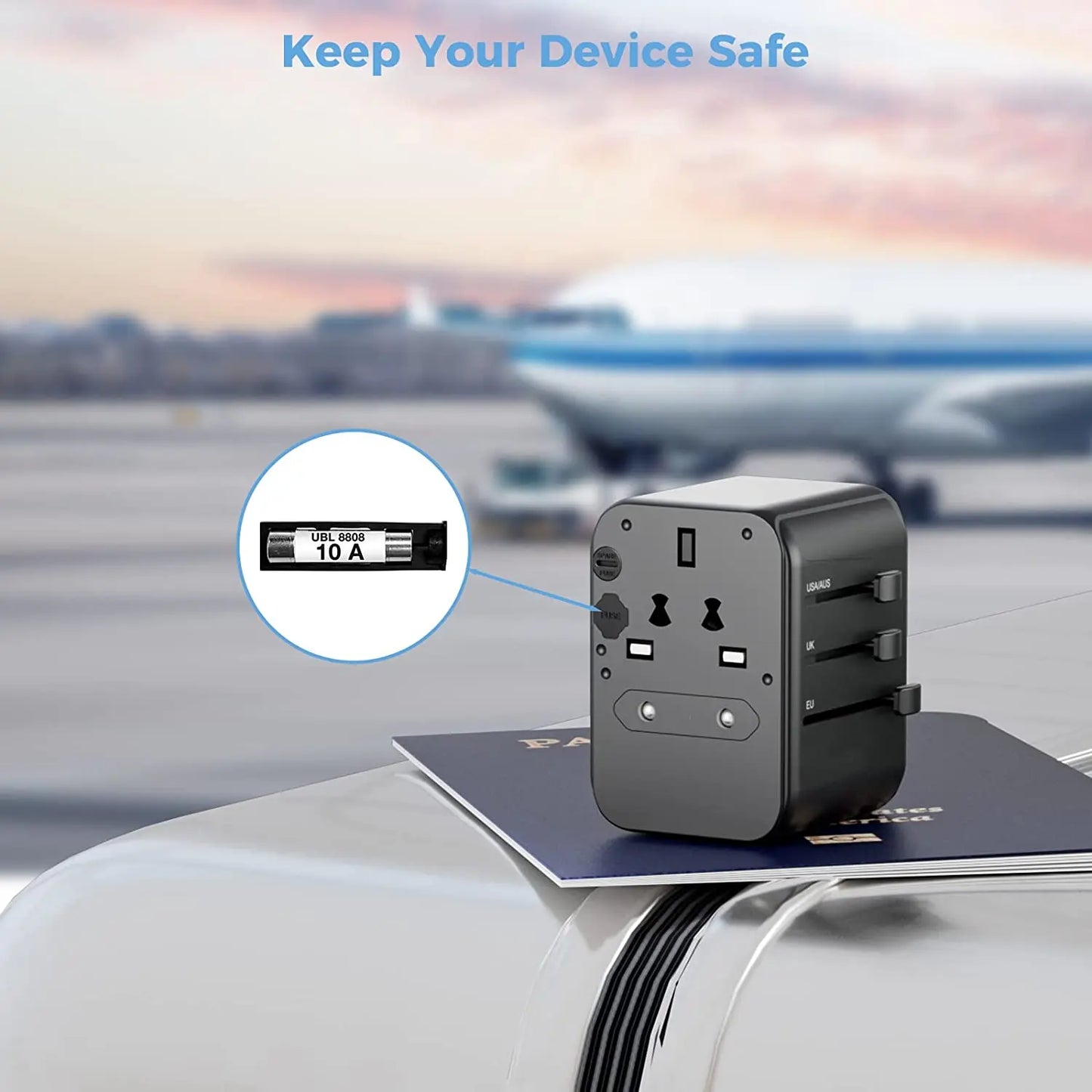 Universal Travel Adapter – 2 USB & 3 Type-C All-in-One Charger