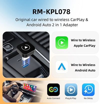 2-in-1 Wireless CarPlay Dongle – Android Auto AI Smart Box with Wired CarPlay