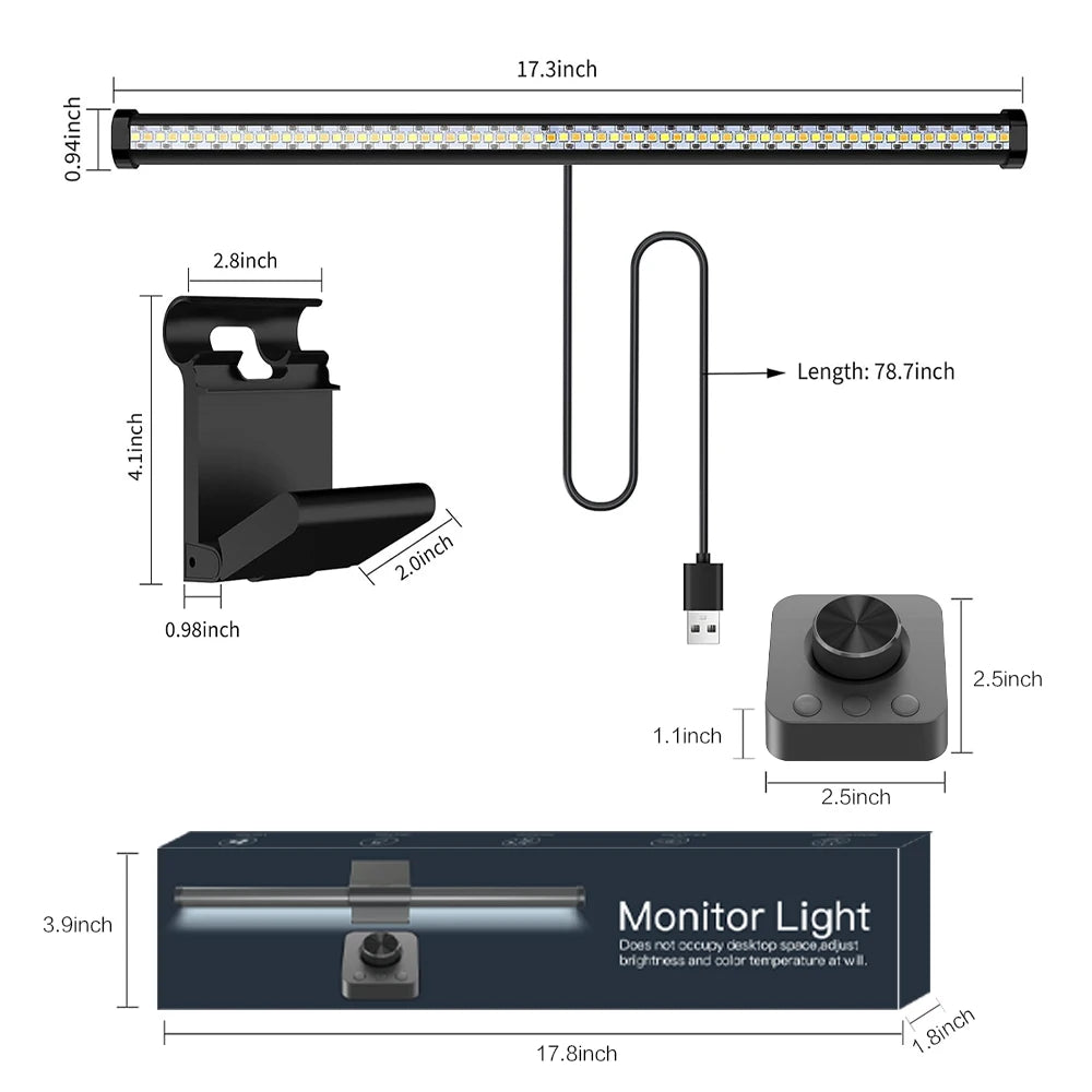Wiscolor TUYA Monitor Light Bar – USB E-Reading Lamp with Remote