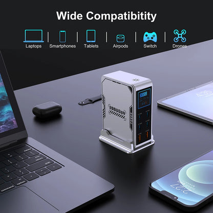 Ubigbuy 300W GaN Charger – 6-Port USB-C PD 100W Fast Charging Station with Display