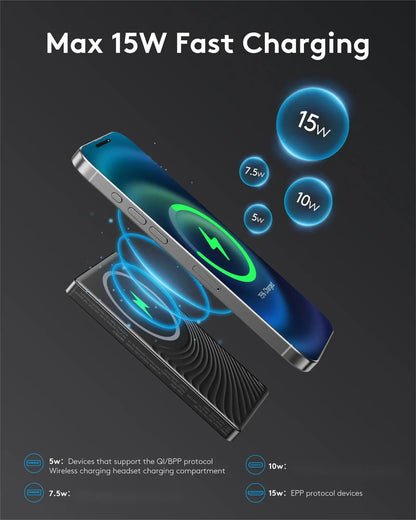 10000mAh Magnetic Power Bank – 15W Wireless & 20W Fast Charging USB-C/A