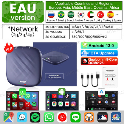 Android 13 CarlinKit Wireless CarPlay AI Box – 8-Core, 64/128GB for Netflix & YouTube