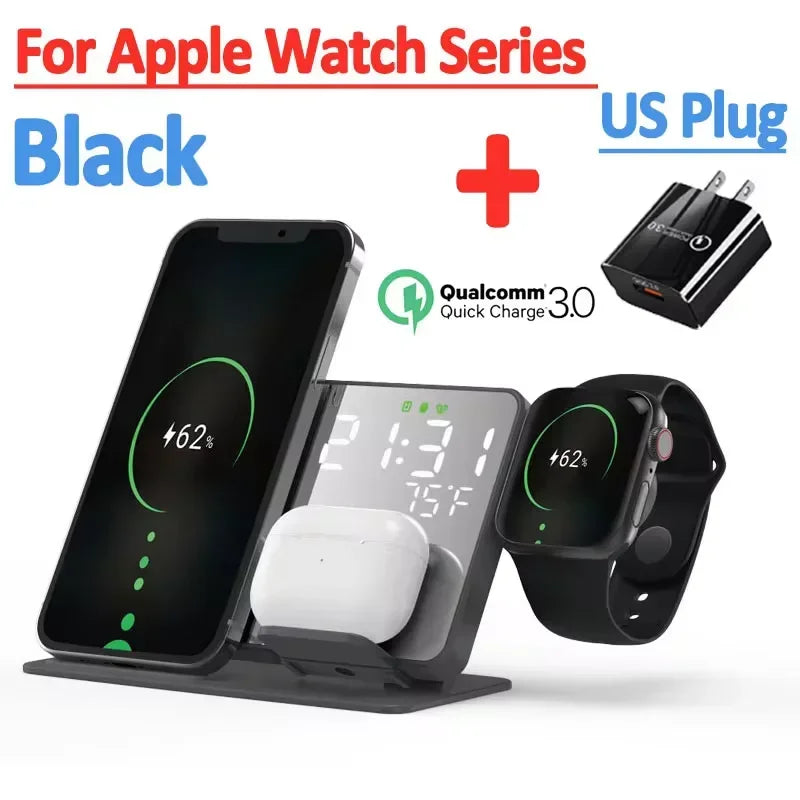 3-in-1 Wireless Charger – Fast Charging Station for Apple & Samsung Devices