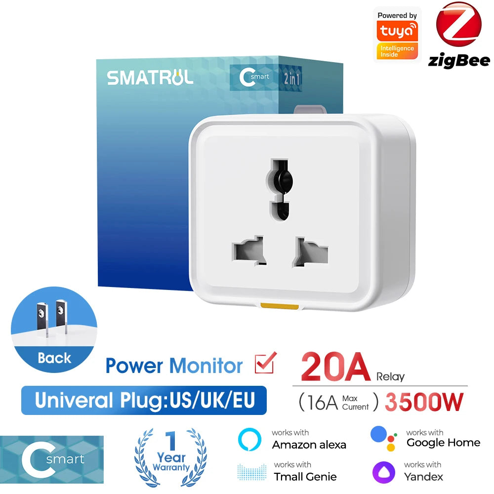 Tuya Zigbee Smart Plug – 16A Power Monitor with Timer, Alexa & Google Home Compatible
